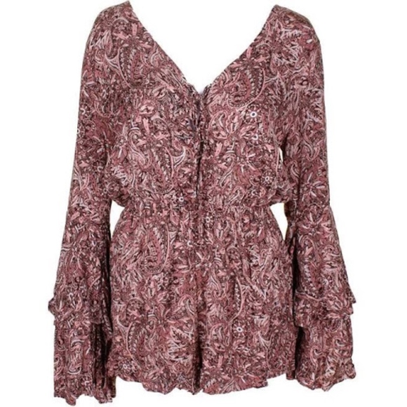 American Rag Juniors' Tiered Bell-Sleeve Romper - Picture 2 of 5